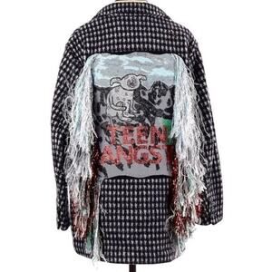 Daniel Palillo "Doggy Dog Doggy" Houndstooth Wool Overcoat Blazer size 4 Black